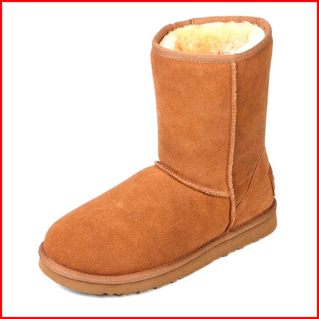 Genuine Suede Snow Boots Waterproof Winter Mid-Calf Boots Faux Fur Lined